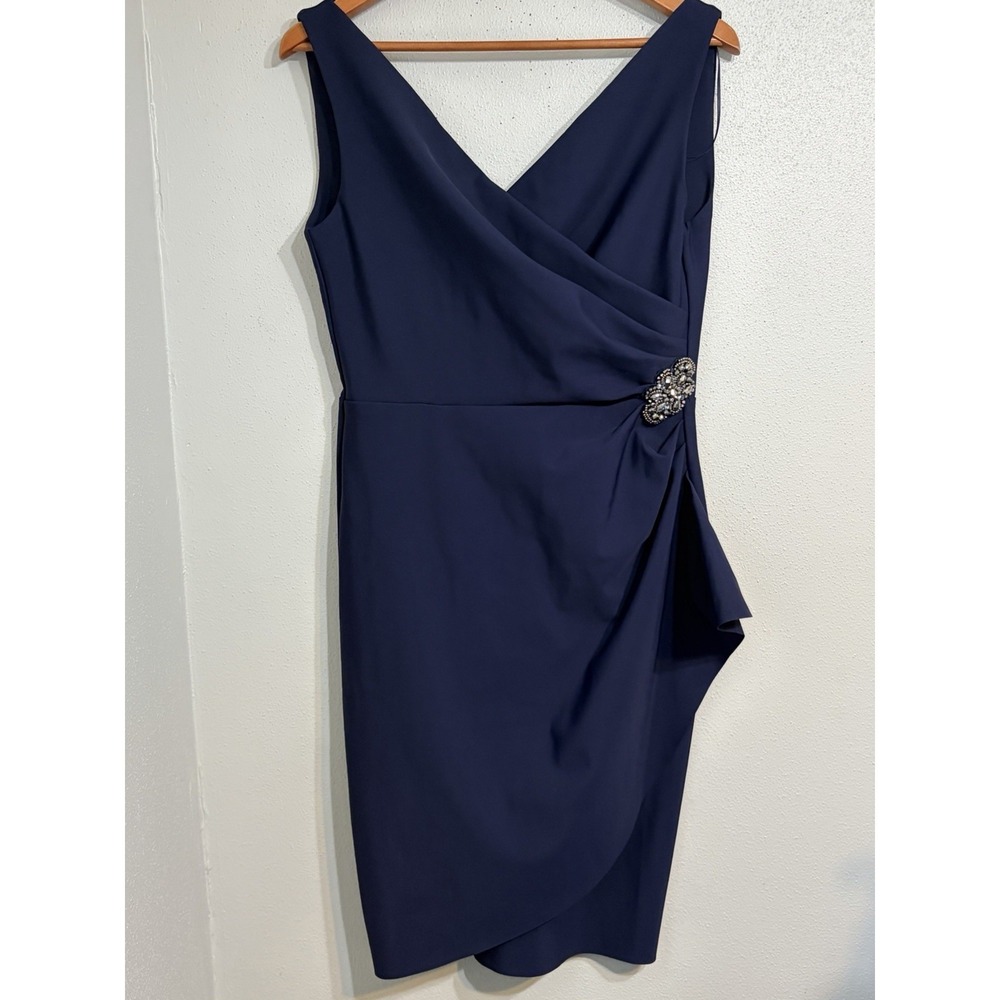 NEW ALEX EVENINGS Navy Side Ruched Cocktail Beaded DRESS SIZE  4